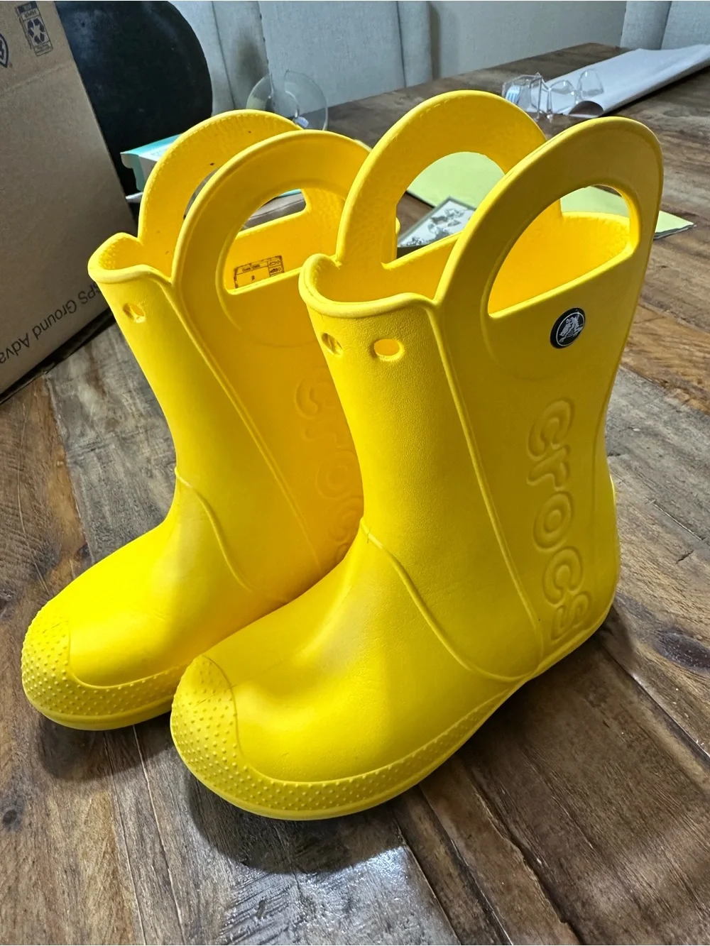 CROCS Kids Bright Yellow Handle Rain Boots